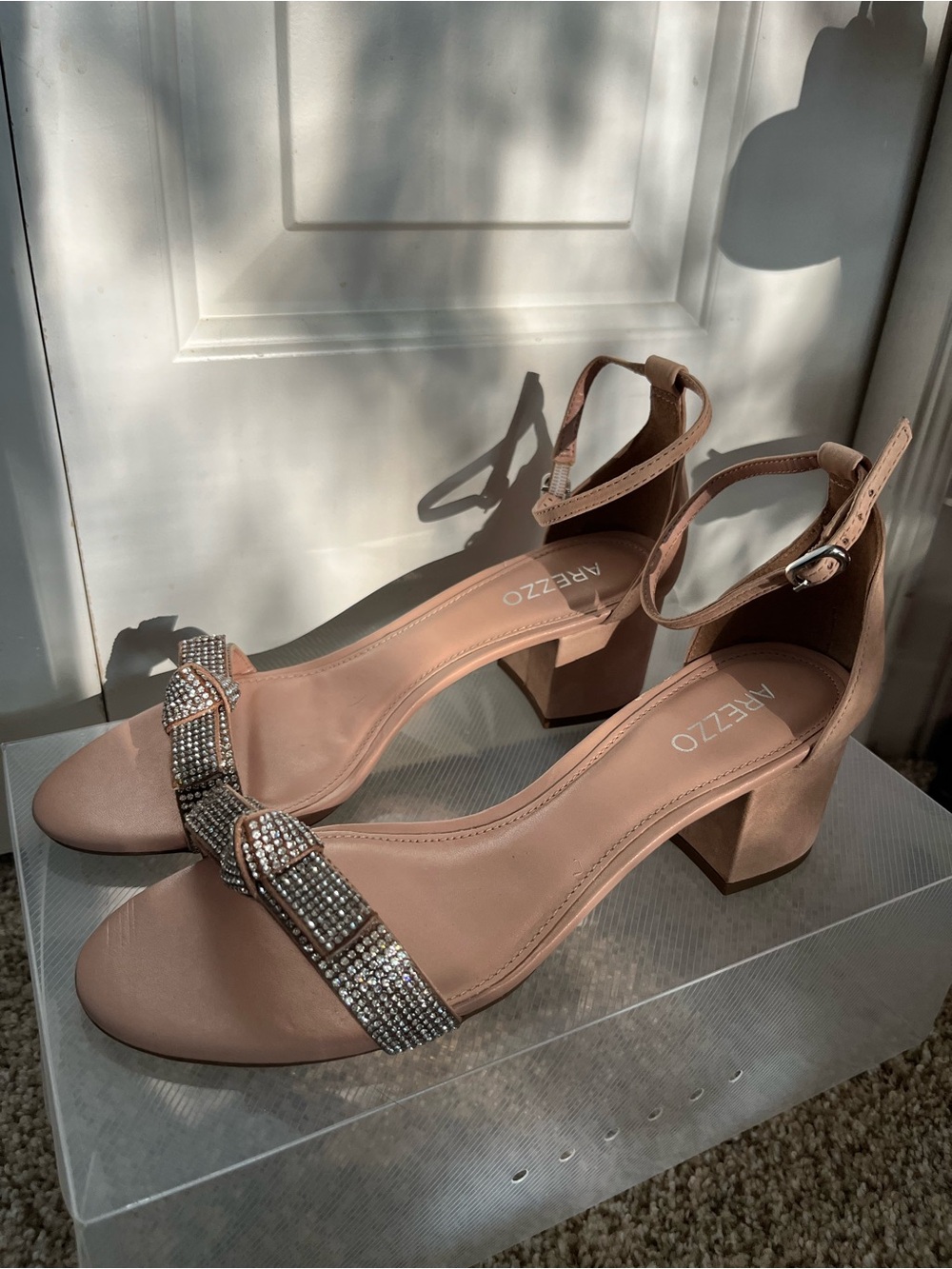 AREZZO Blush Embellished Low Block Heel Sandals